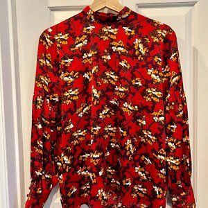 Ann Taylor Red Floral Button Up Blouse XS [NEVER WORN]